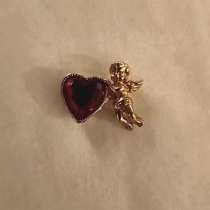 Avon cherub pin, red heart stone